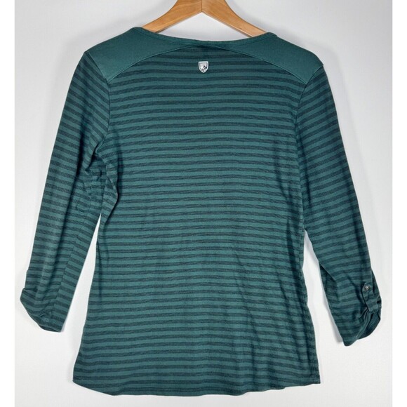 Kuhl Women's Medium Green Striped Long Sleeve Roll Tab Casual Outdoor Top - Picture 3 of 12